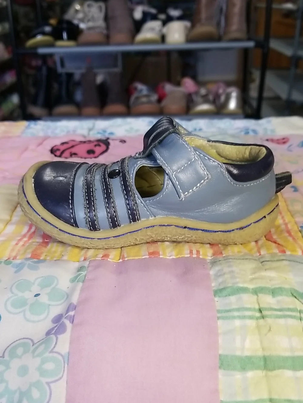 Livie & Luca Light Blue and Navy Blue Leather Zebras Size 5